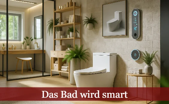 Das Bad wird smart: Abbildung eines Badezimmers mit intelligenter Elektronik