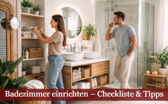 Mann und Frau im gemütlich eingerichteten Badezimmer