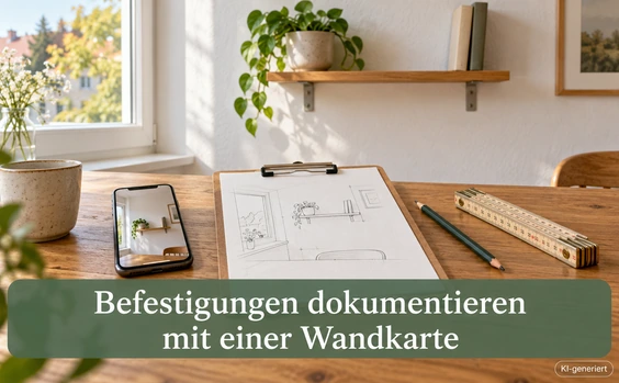 Wandkarte mit dokumentierten Befestigungen auf einem Schreibtisch