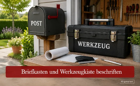 Briefkasten und Werkzeugkiste beschriften - Symbolbild