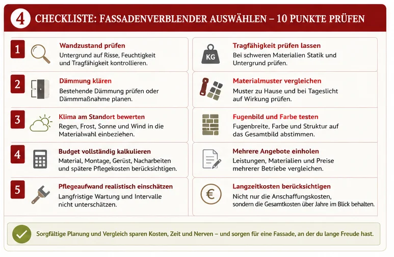 checkliste fassadenverblender auswaehlen