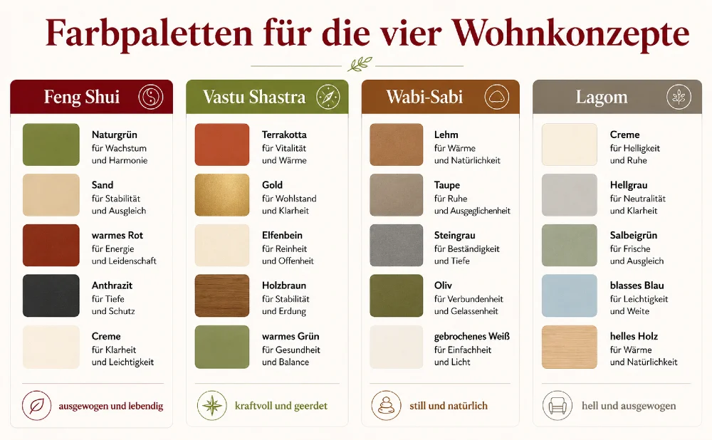 farbpaletten fuer die vier wohnkonzepte