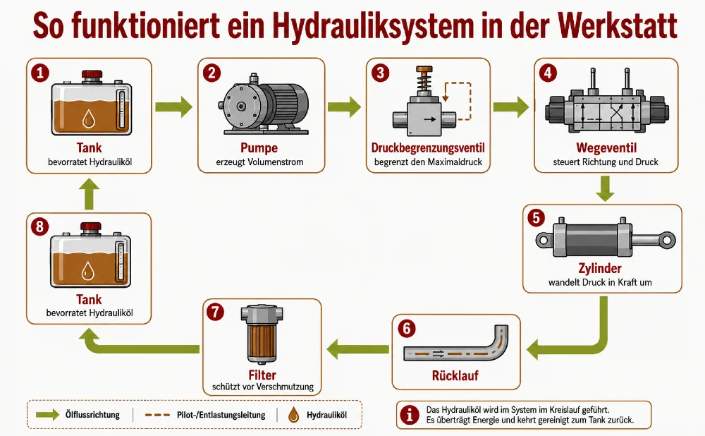 funktionsweise hydrauliksystem werkstatt