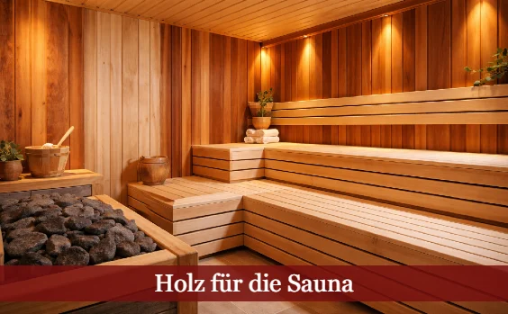 Innenbereich einer Holzsauna, illuminiert