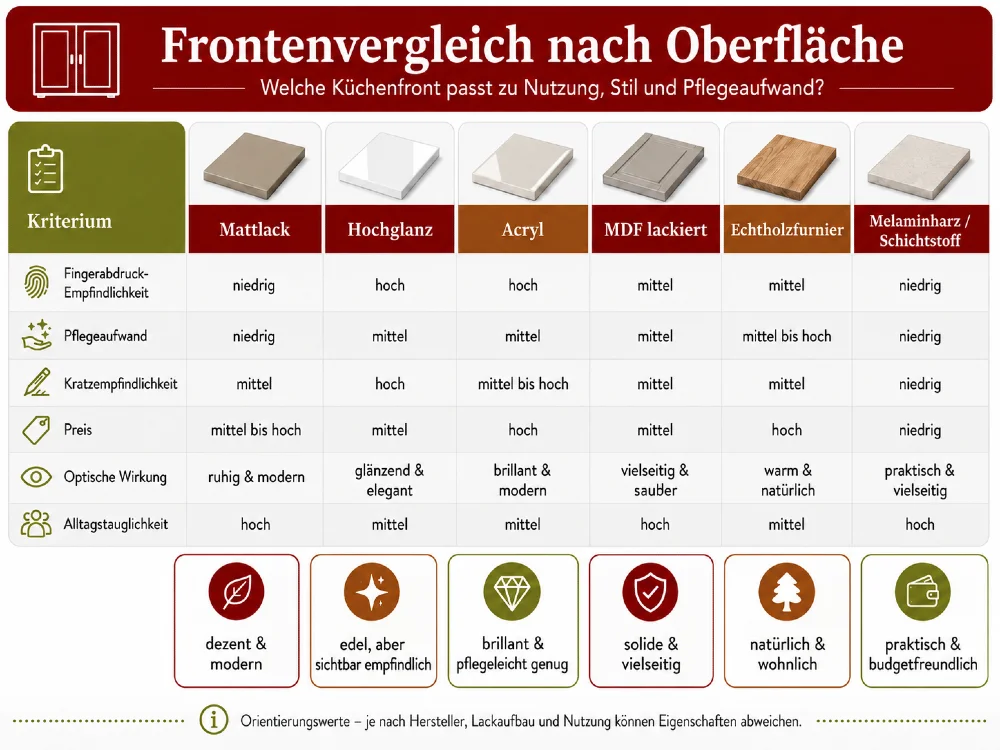 kueche fronten material vergleich 1000