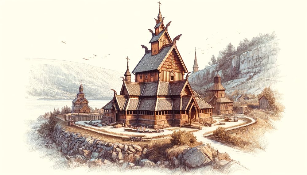 norwegische stabkirche zeichnung 1000