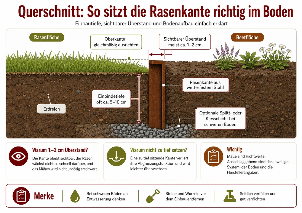 querschnitt rasenkante im boden