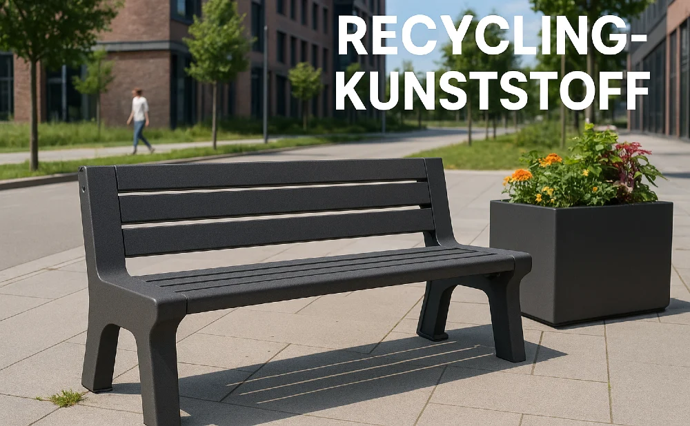 Bank und Blumenkübel aus Recycling Kunststoff