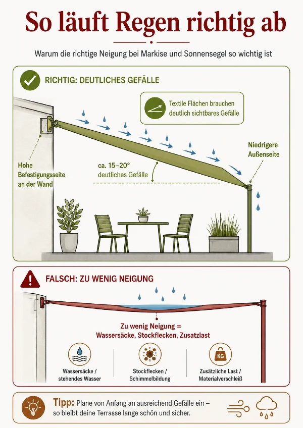 regenablauf markise sonnensegel