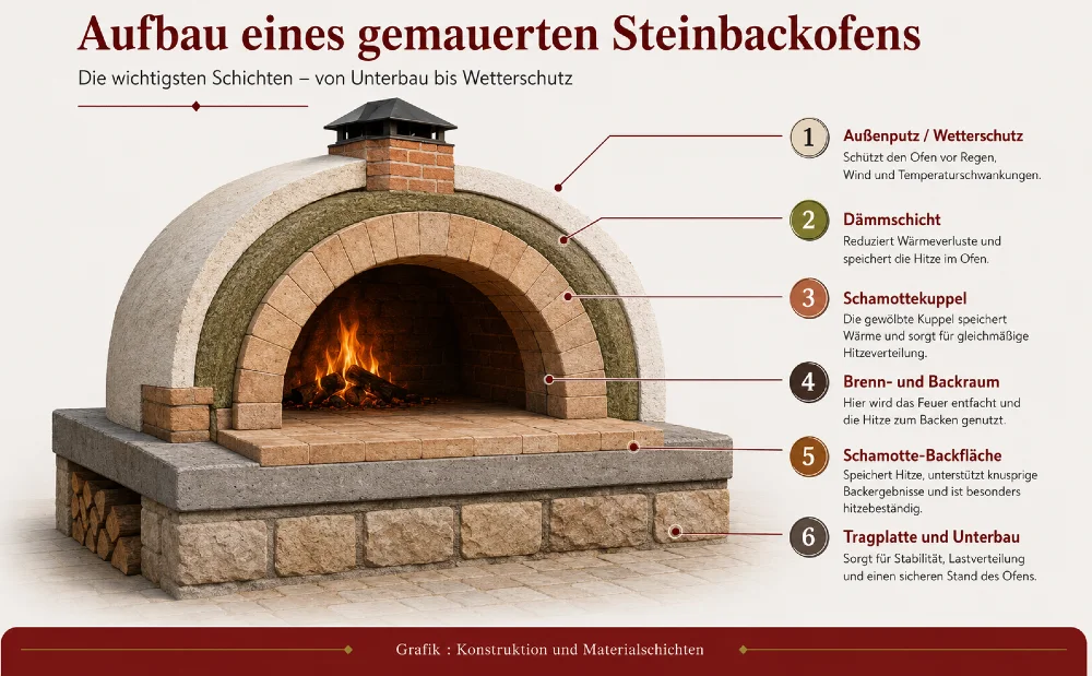 steinbackofen aufbau schichten