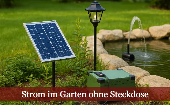 Strom im Garten mit Solarmodul für Pumpe im Gartenteich