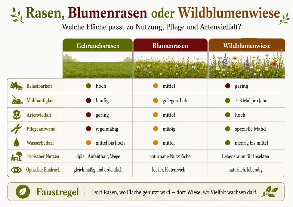 vergleich rasen blumenrasen wildblumenwiese