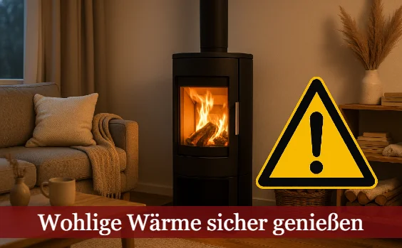 Kaminofen - Warnschild: Wohlige Wärme sicher genießen